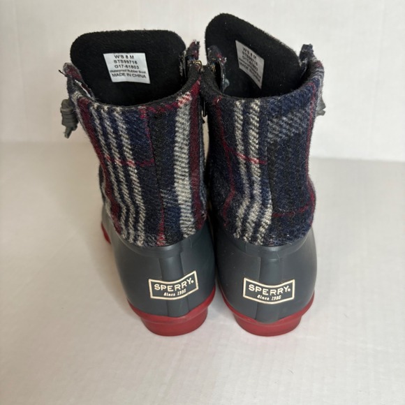 Sperry Waterproof Duck‎ Boots Women's 8M Plaid Wool Lace Up Ankle Rain Booties - Picture 5 of 8